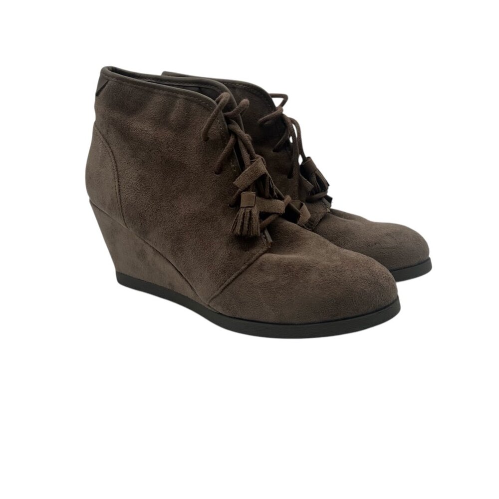 Wedge Ankle Boots Brown Womens 8 M Faux Suede Lace Up Madden Girl 3" Heels